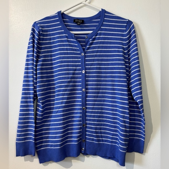 ✨ Jones New York Blue Striped Cardigan - L - Picture 1 of 4